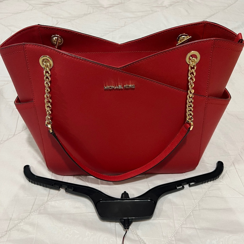 Michael Kors Red purse with gold chain accents NWT